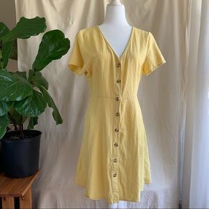 Yellow Linen Button Up Dress